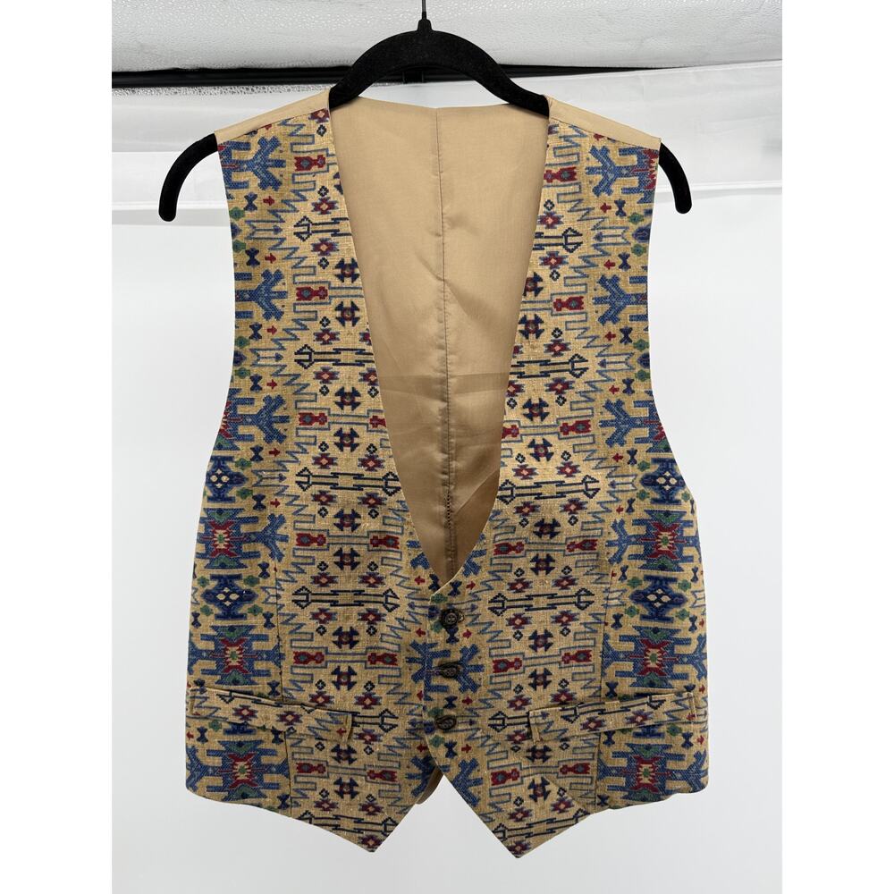 Southwestern Tapestry Vest Aztec Tribal Western Boho Festival Ranchwear Vest - Picture 2 of 5